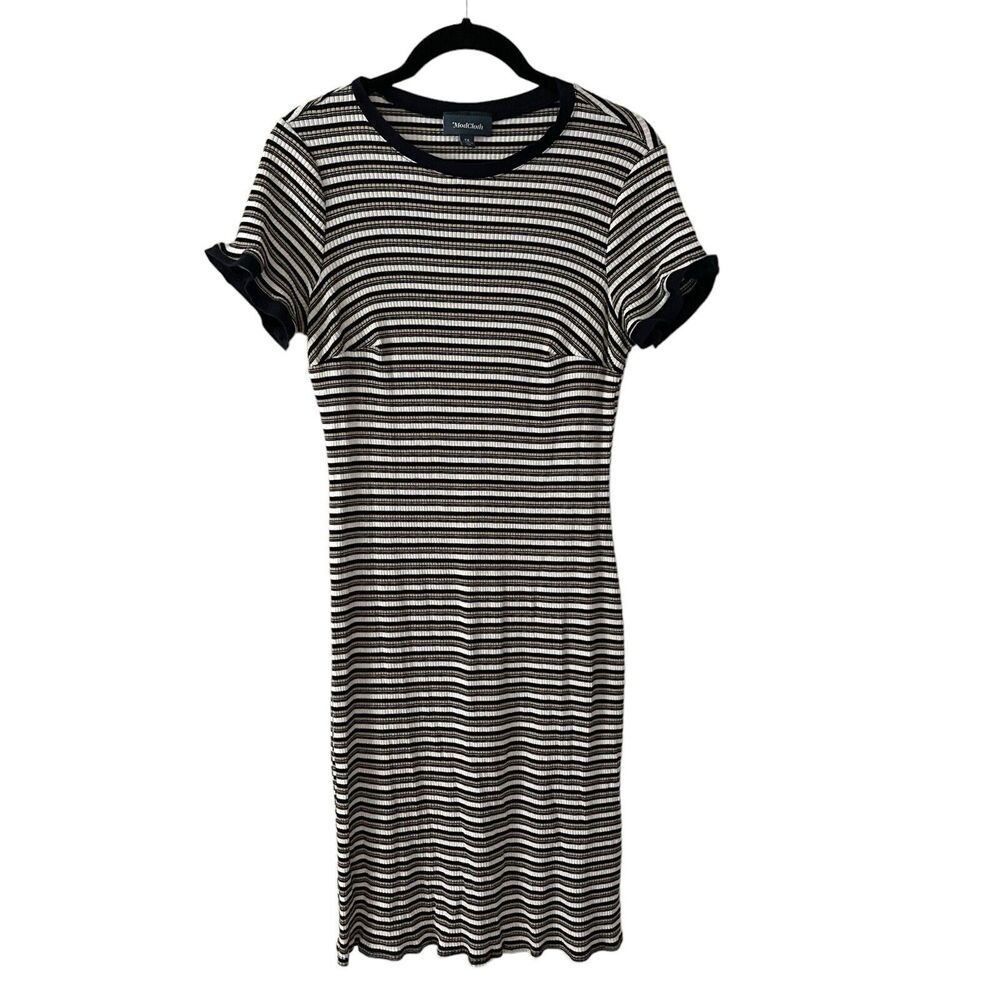 ModCloth Plus 1X Bodycon Mini Dress Striped Short Sleeve Blue White Beige